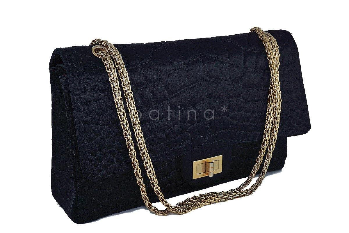 Chanel Black Quilted Satin 2.55 Reissue 227 Classic Double Flap Bag