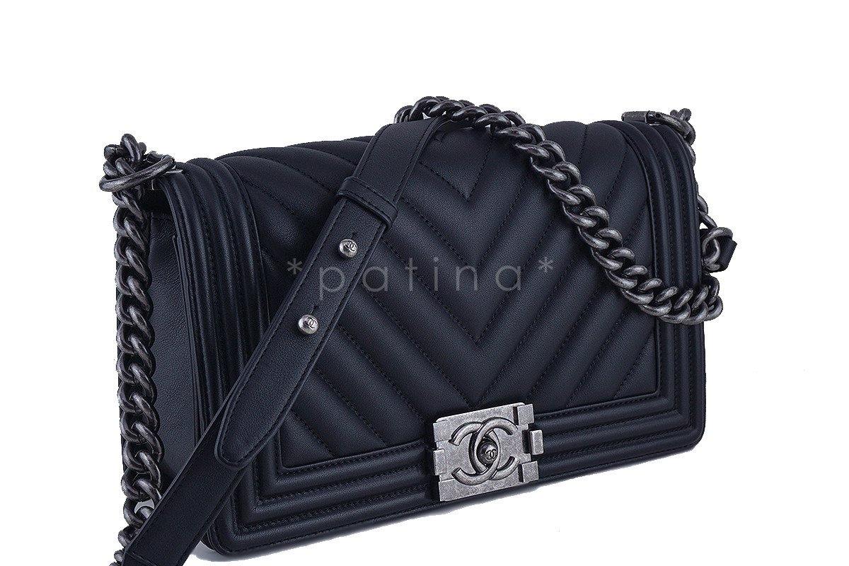 Chanel Black Chevron Medium Le Boy Classic Flap Bag