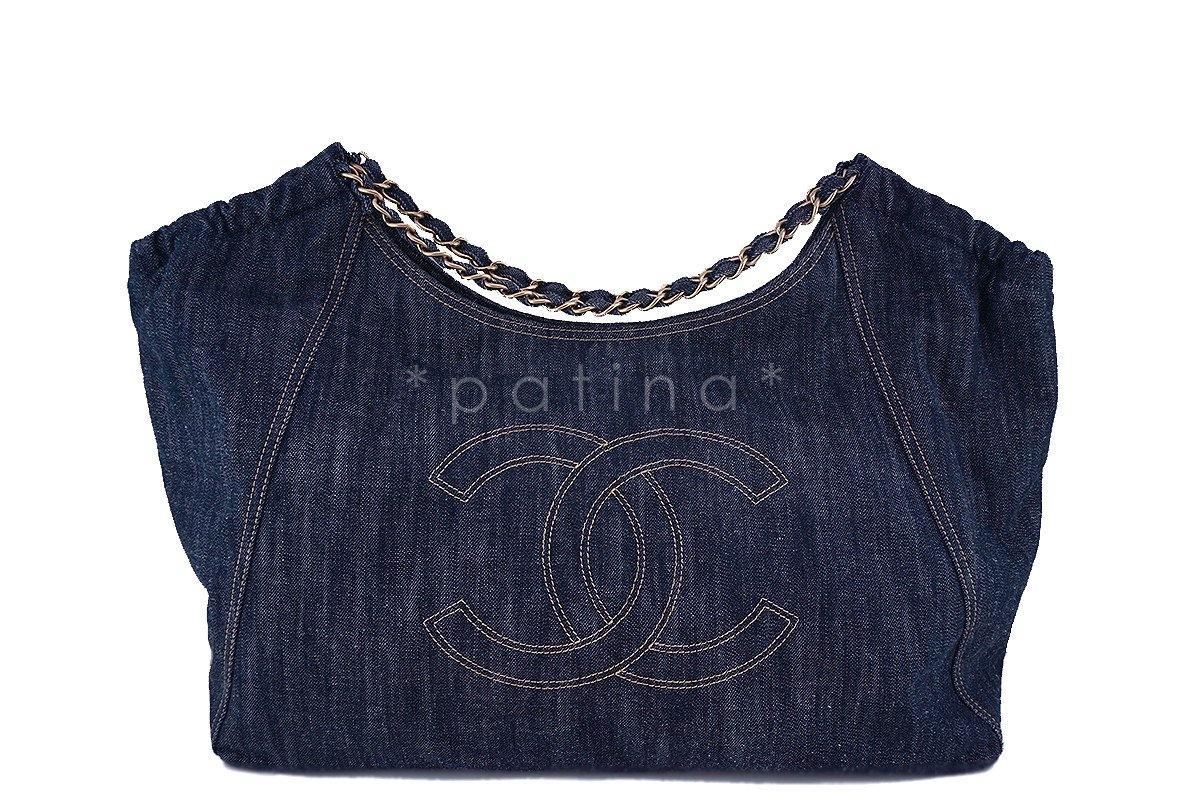 Chanel Blue Dark Denim XL Giant Coco Cabas Tote Bag