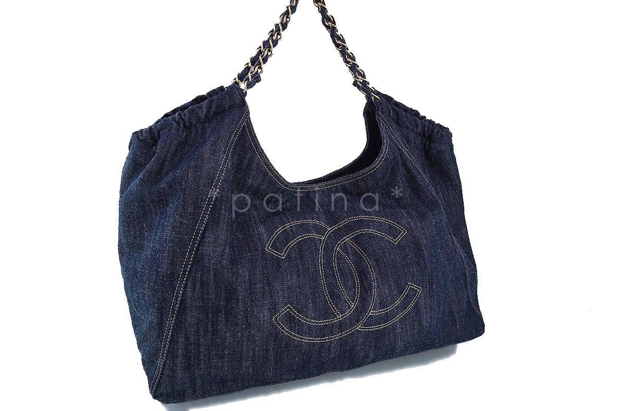 Chanel Blue Dark Denim XL Giant Coco Cabas Tote Bag
