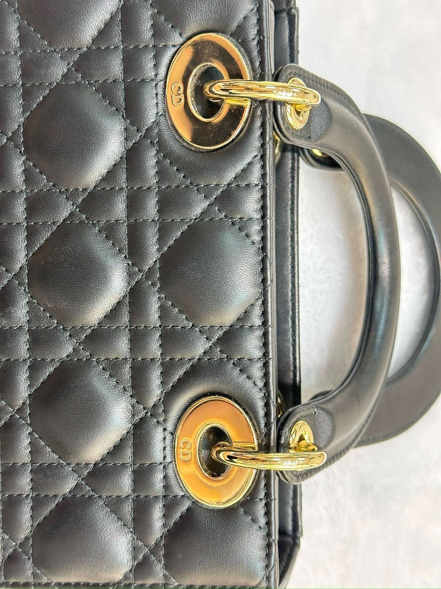 Christian Dior Small Cannage Lambskin My Lady Dior ABC Bag Black GHW