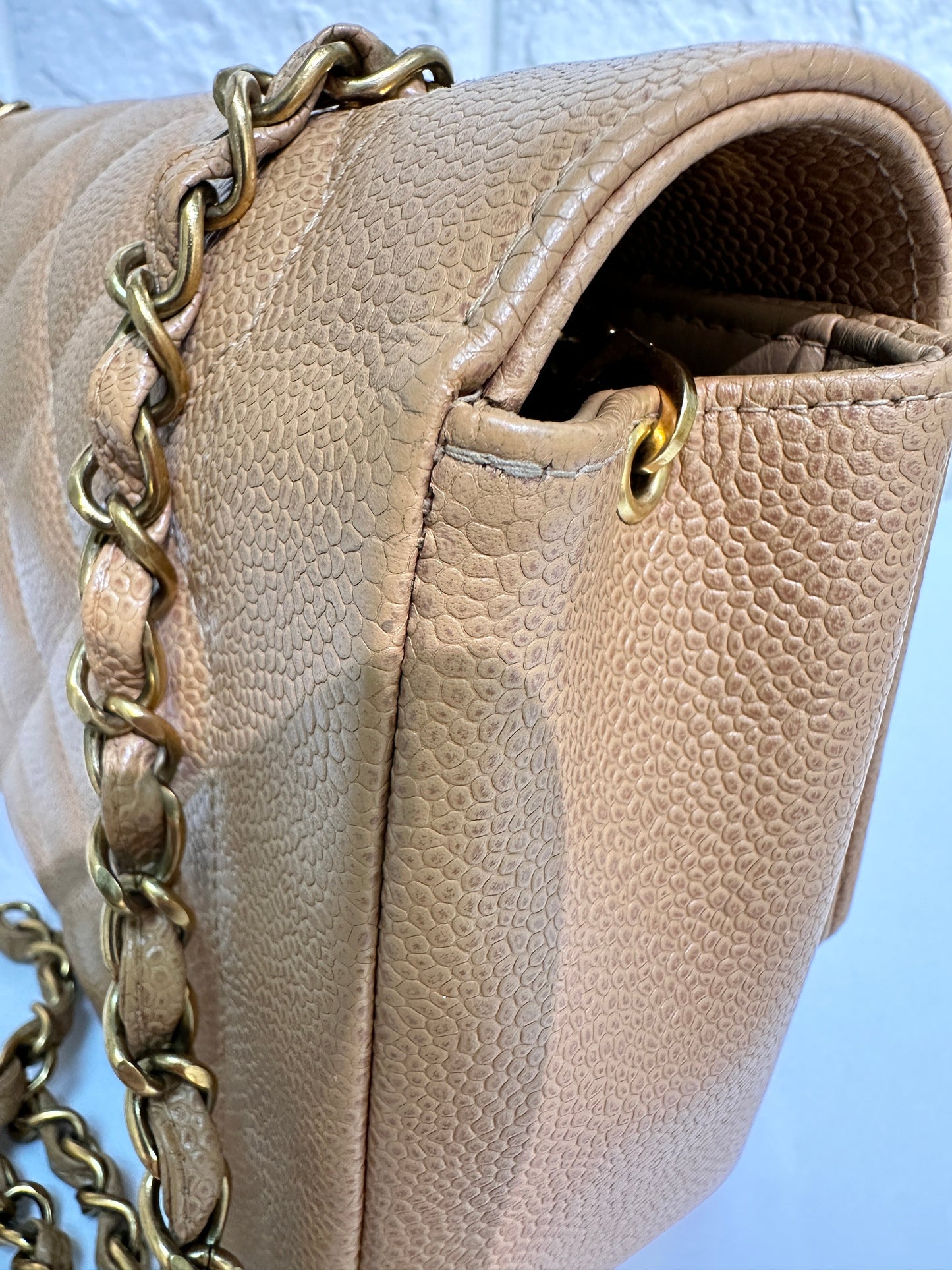 Chanel Medium Vintage Diana Flap Bag Beige Caviar Gold Hardware