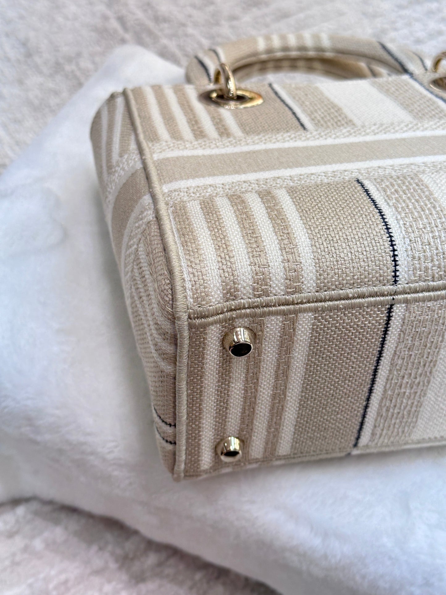 Dior Beige/White Medium Canvas Striped Lady D-Lite
