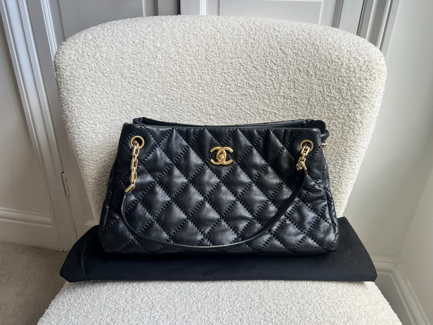 Chanel Black Lambskin Retro Tote Bag