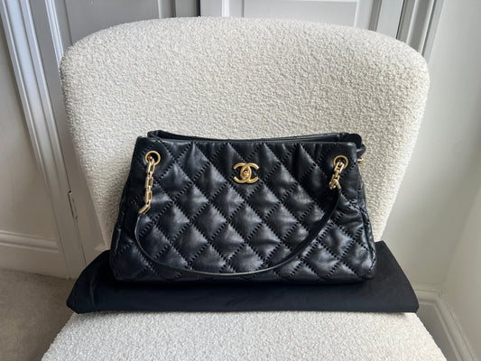 Chanel Black Lambskin Retro Tote Bag