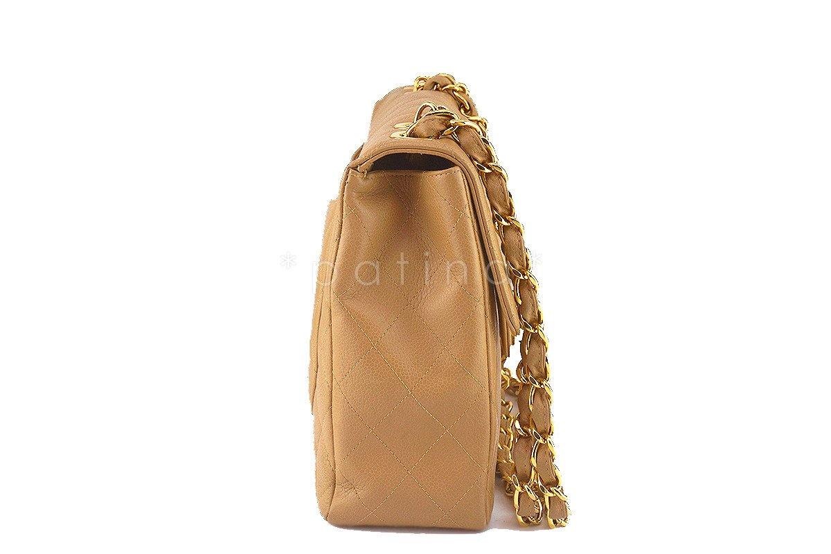 Chanel Camel Beige Caviar Vintage Jumbo Classic 2.55 Flap Bag