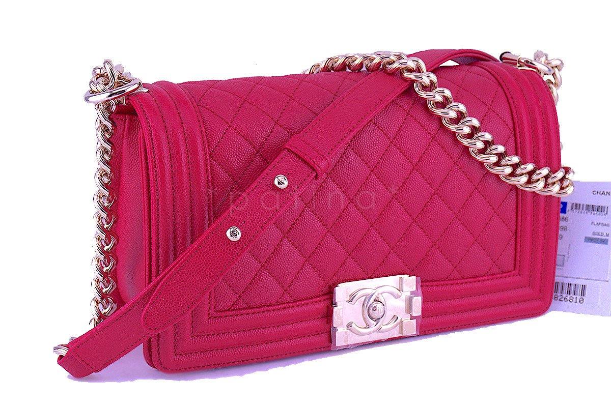 NWT 17P Chanel Caviar Fuchsia Pink Boy Classic Flap, Medium Bag