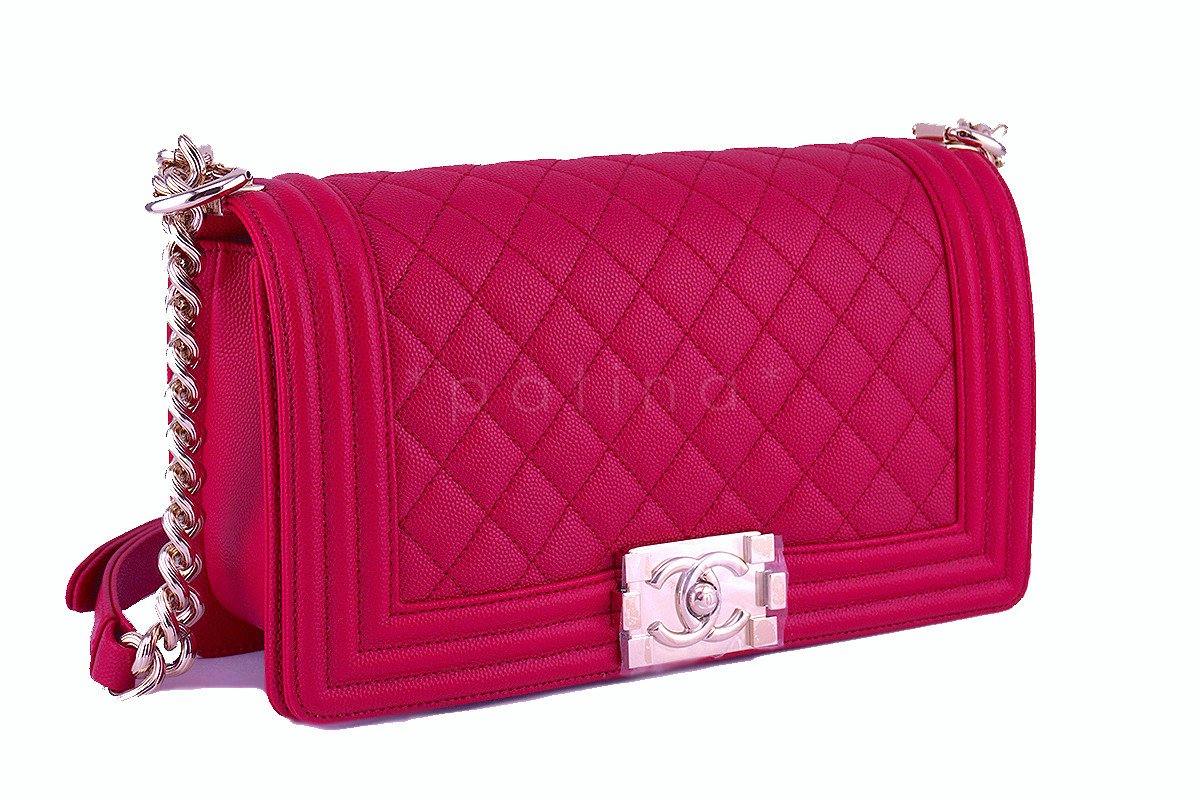 NWT 17P Chanel Caviar Fuchsia Pink Boy Classic Flap, Medium Bag