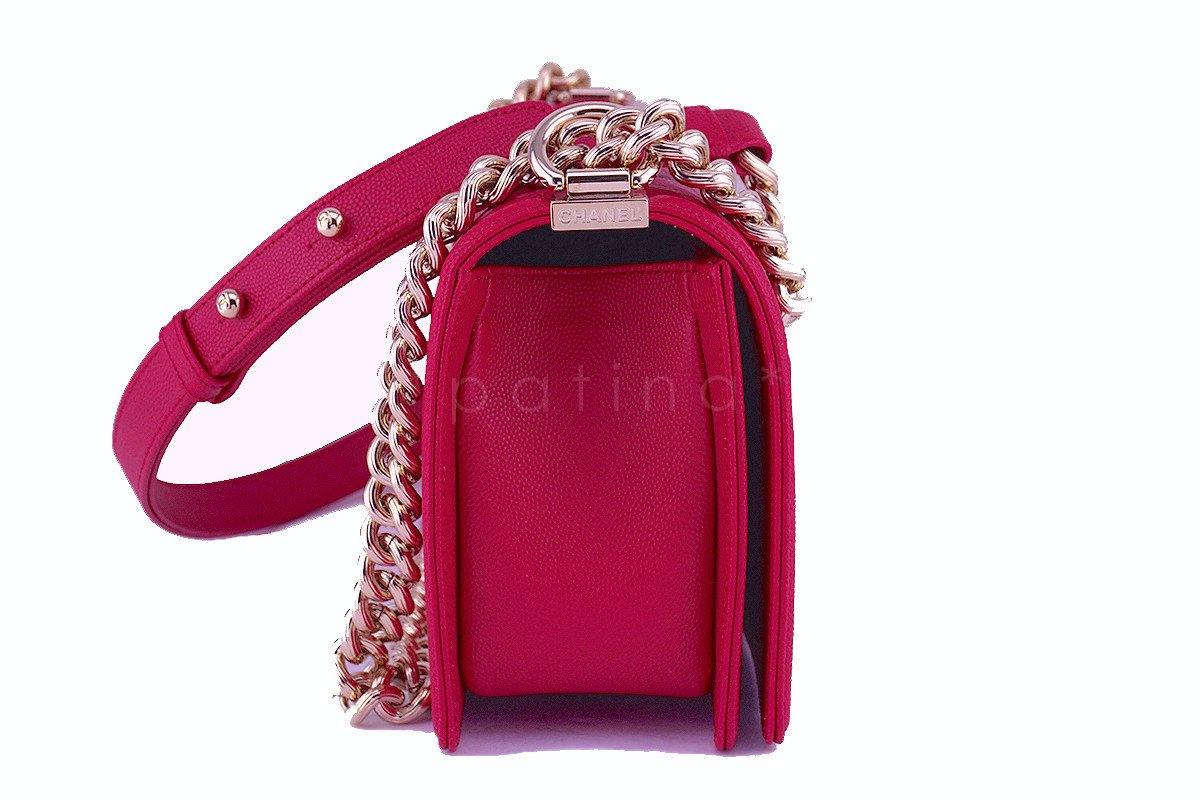 NWT 17P Chanel Caviar Fuchsia Pink Boy Classic Flap, Medium Bag