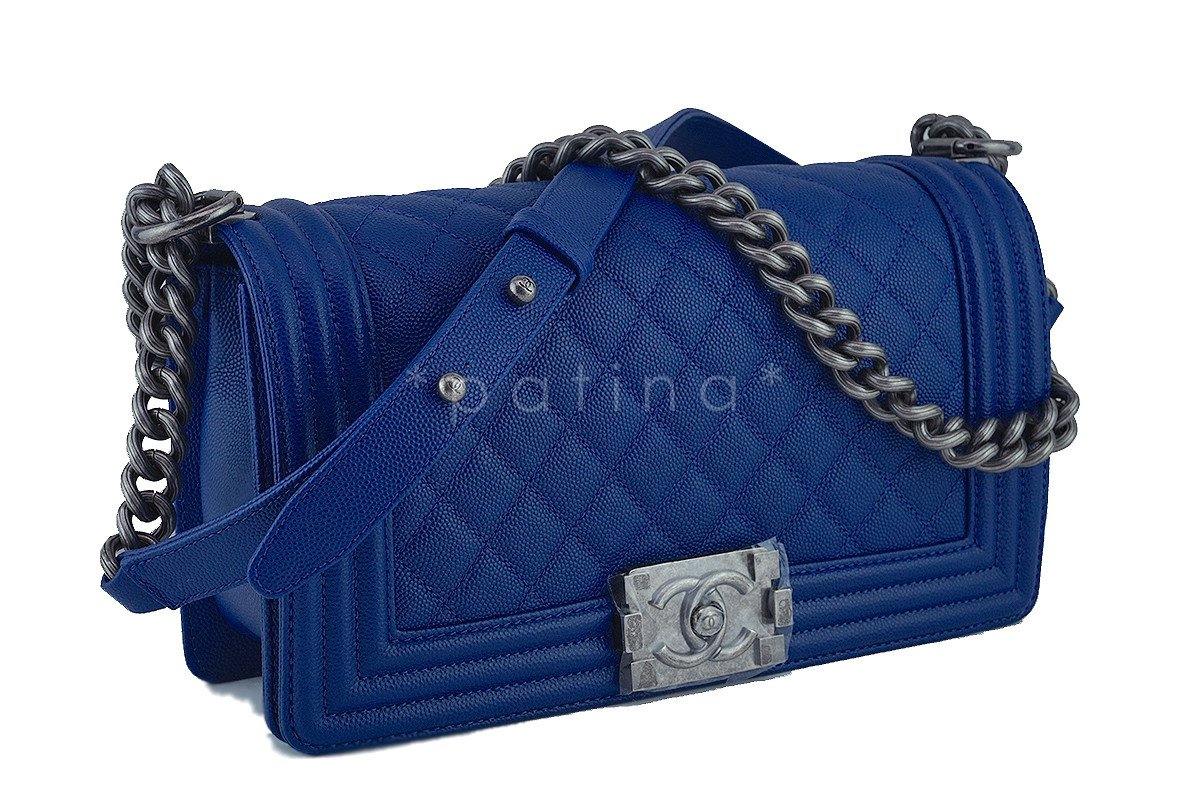 NIB 2017 Chanel Blue Caviar Medium Classic Boy Flap Bag