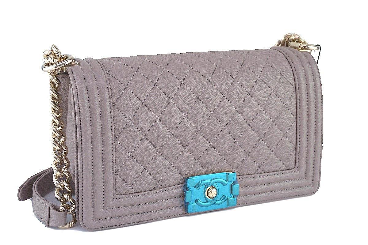 NWT 17P Chanel Taupe Nude Gray Le Boy Classic Flap, Medium Caviar Bag