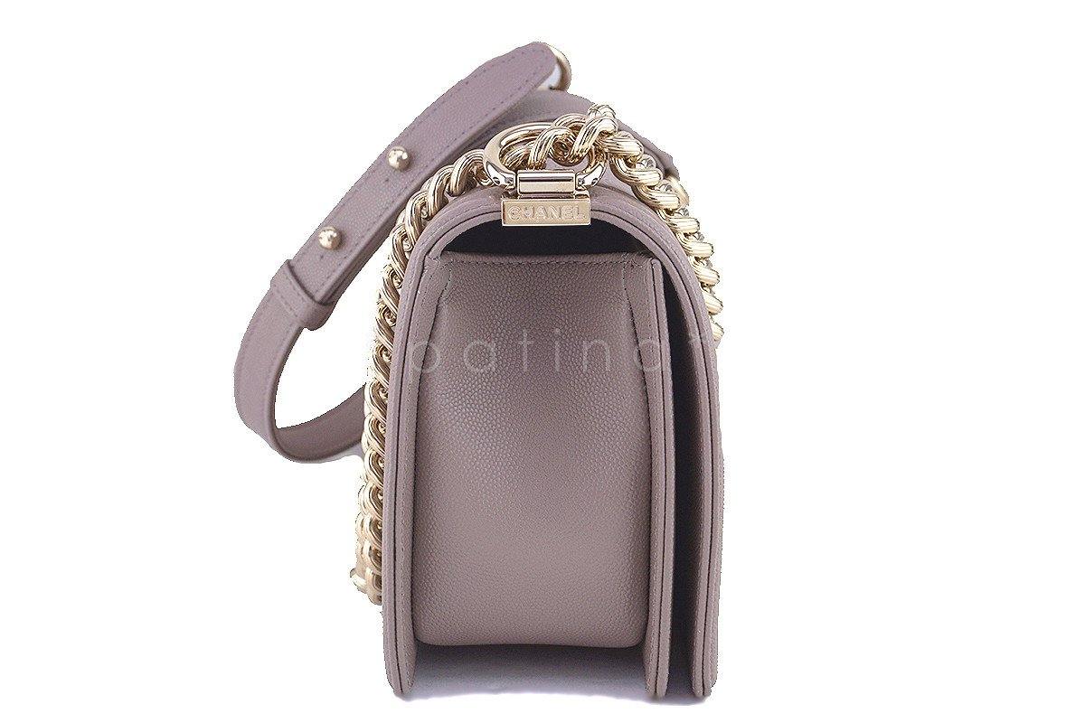 NWT 17P Chanel Taupe Nude Gray Le Boy Classic Flap, Medium Caviar Bag