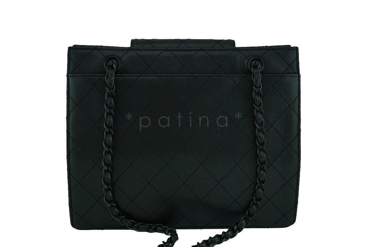 Chanel So Black Caviar Medium Quilted Classic Tote Bag Flap Closure