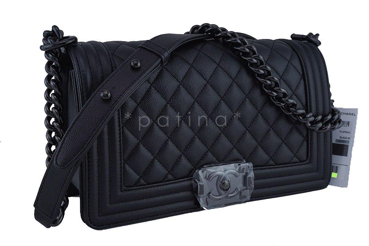 NWT 17S Chanel So Black Caviar Boy Classic Flap, Medium Bag