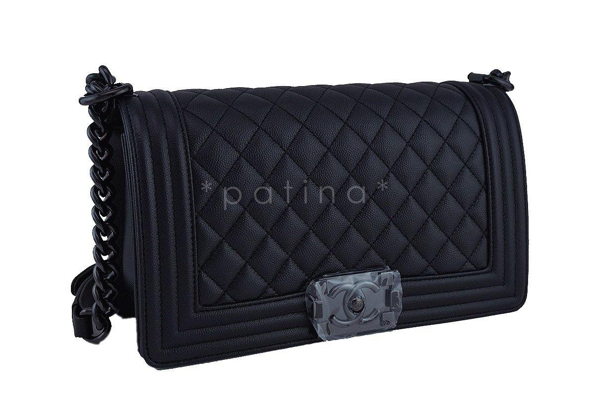 NWT 17S Chanel So Black Caviar Boy Classic Flap, Medium Bag