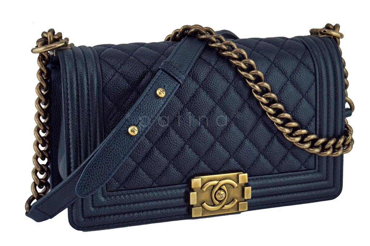 Chanel Navy Blue Le Boy Classic Flap, Medium Caviar Bag