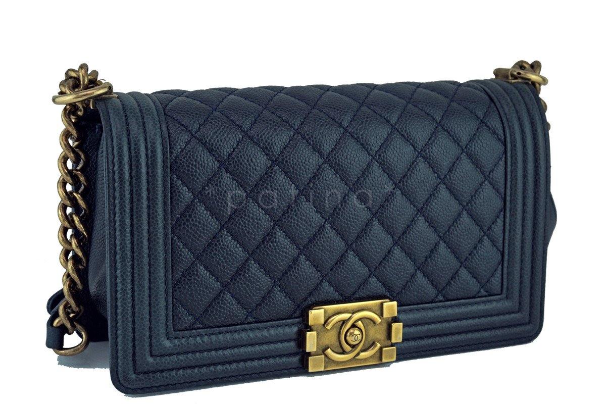 Chanel Navy Blue Le Boy Classic Flap, Medium Caviar Bag
