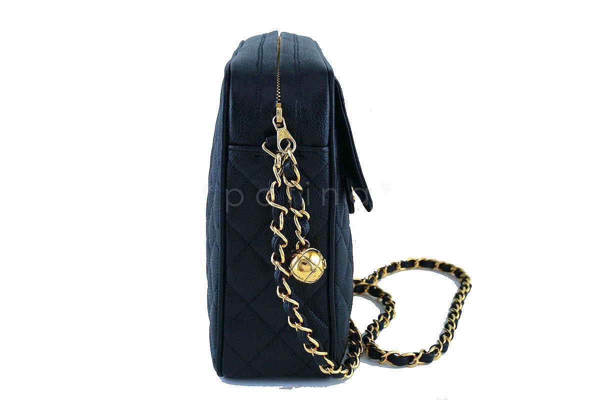 Chanel Black Caviar Classic Quilted Flap Camera Purse Bag