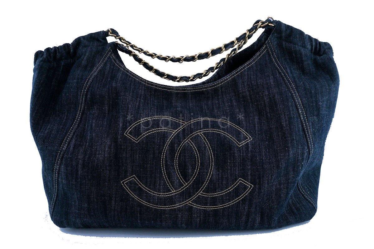 Chanel Dark Blue Denim XL Giant Coco Cabas Tote Bag