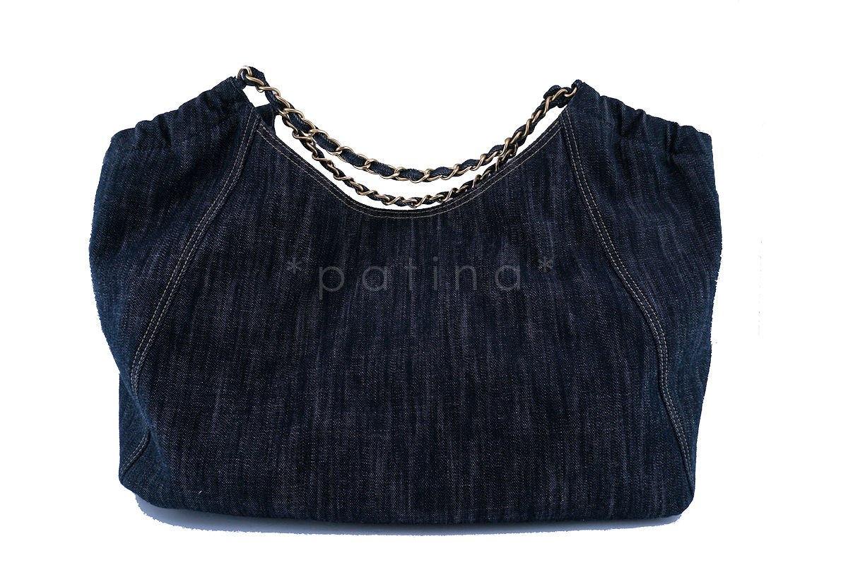 Chanel Dark Blue Denim XL Giant Coco Cabas Tote Bag