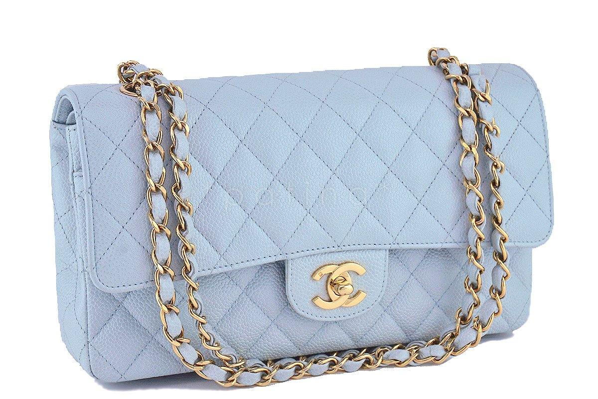 Chanel Pale Blue Caviar Medium Classic 2.55 Double Flap Bag GHW SWU