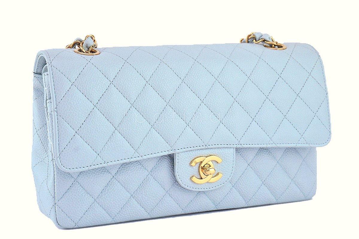 Chanel Pale Blue Caviar Medium Classic 2.55 Double Flap Bag GHW SWU