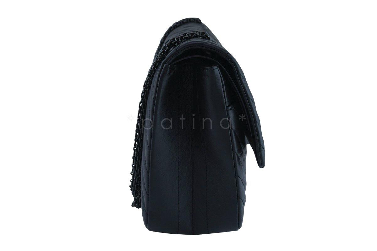 New Rare Chanel So Black Chevron 227 Jumbo Classic Reissue 2.55 Flap Bag