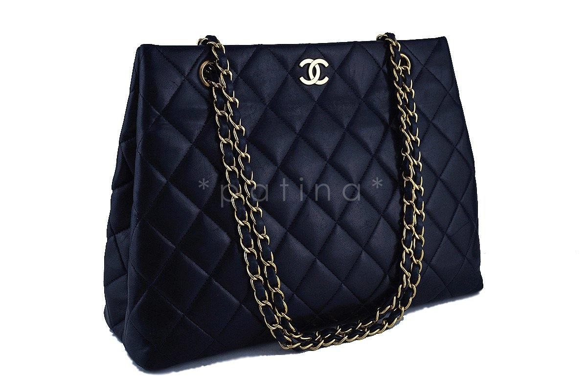 Chanel Dark Navy Blue Classic Quilted Shopper Tote Bag GHW