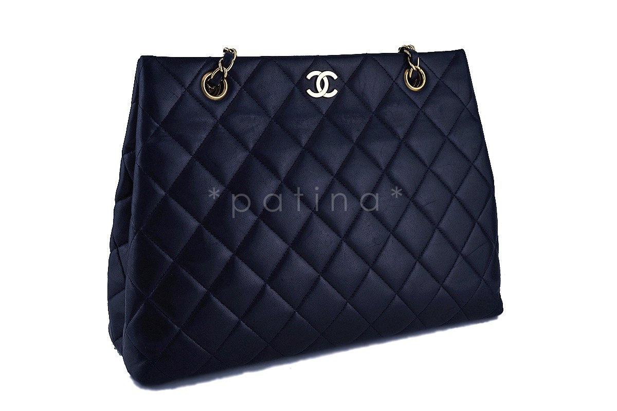Chanel Dark Navy Blue Classic Quilted Shopper Tote Bag GHW
