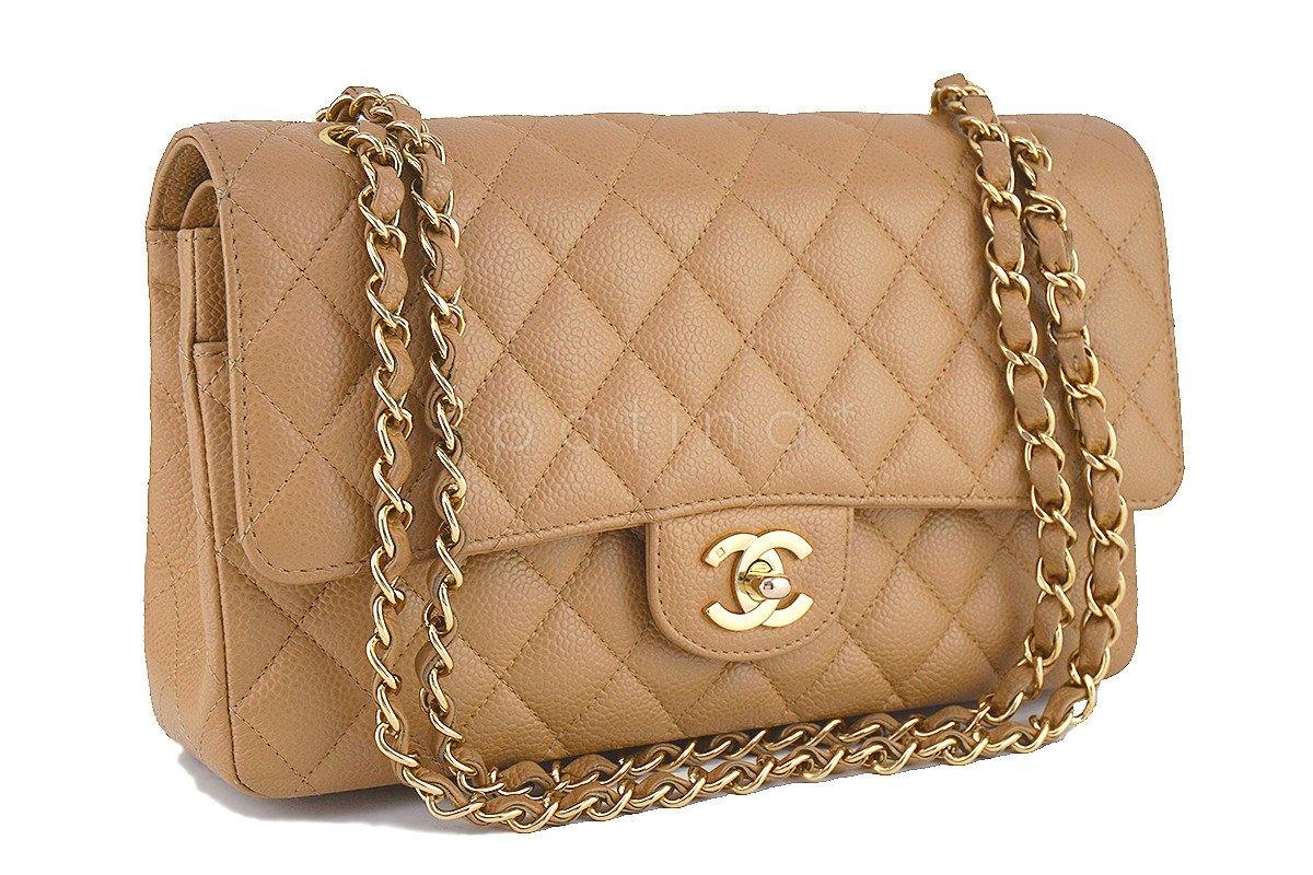Chanel Camel Beige Caviar Medium Classic 2.55 Double Flap Bag GHW