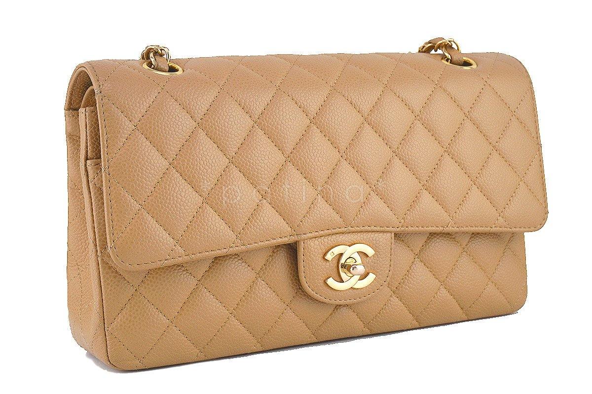 Chanel Camel Beige Caviar Medium Classic 2.55 Double Flap Bag GHW