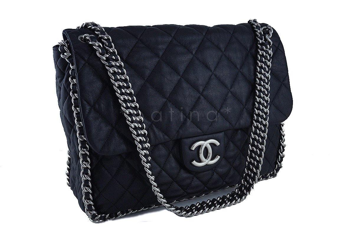 Chanel Black Chain Around Maxi Luxe Flap Bag
