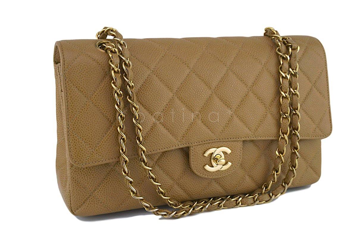 Chanel Camel Beige Caviar Medium Classic 2.55 Double Flap Bag GHW
