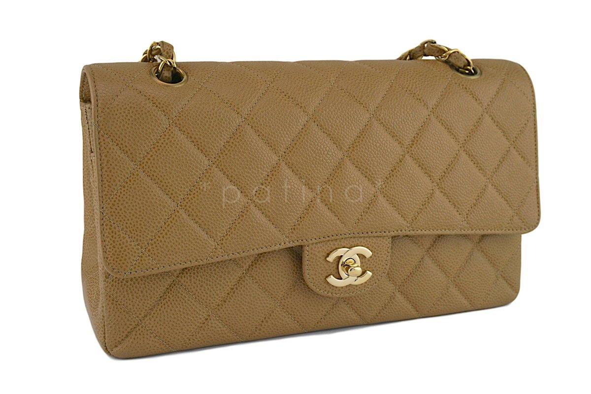 Chanel Camel Beige Caviar Medium Classic 2.55 Double Flap Bag GHW