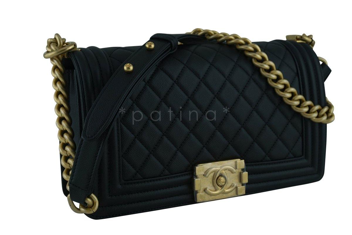 NWT 17A Chanel Black Boy Classic Flap Medium Caviar Bag
