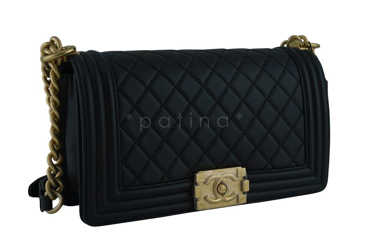 NWT 17A Chanel Black Boy Classic Flap Medium Caviar Bag