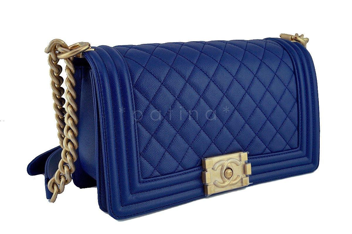 NIB Chanel Blue Boy Classic Flap, Medium Caviar Bag GHW