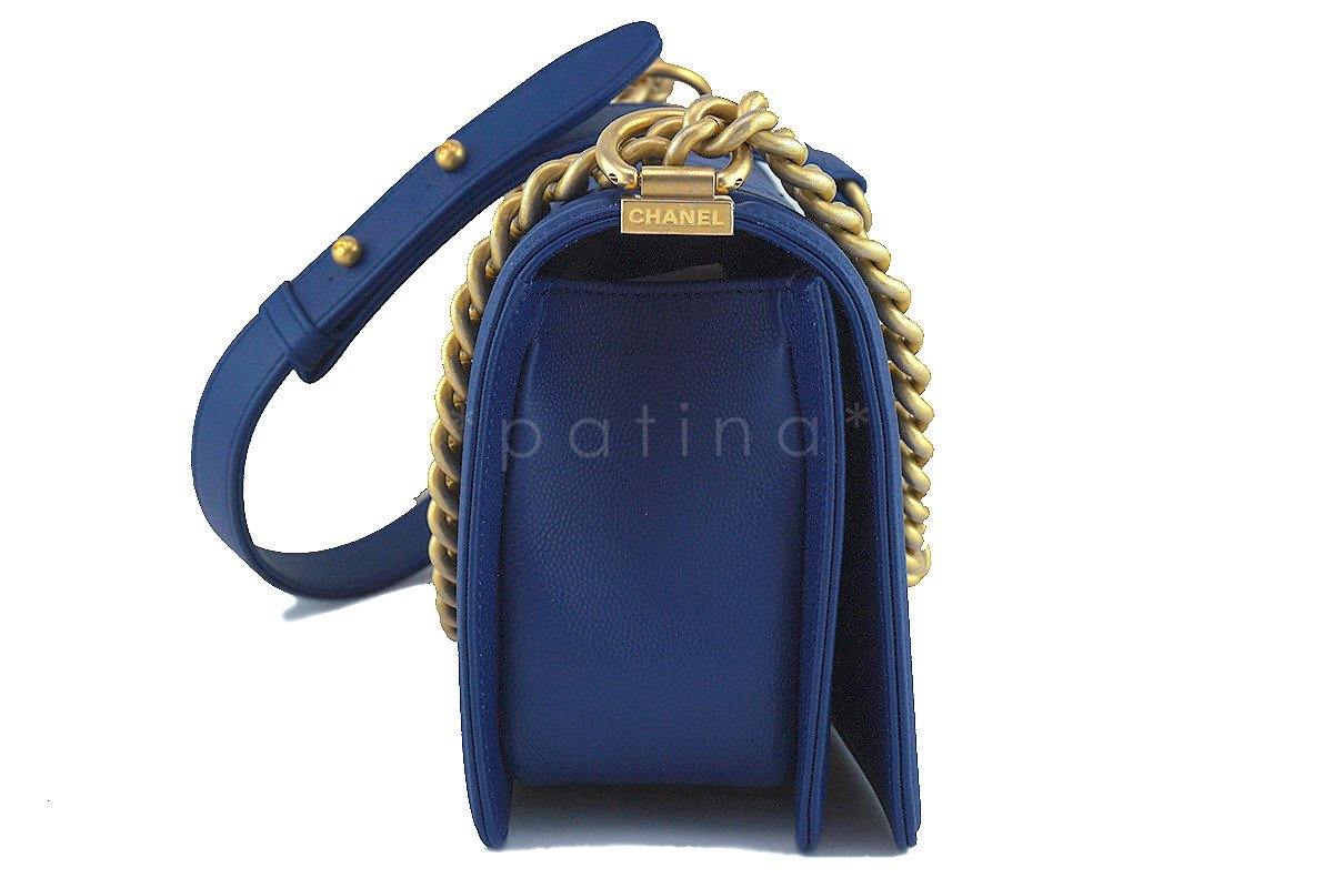 NIB Chanel Blue Boy Classic Flap, Medium Caviar Bag GHW