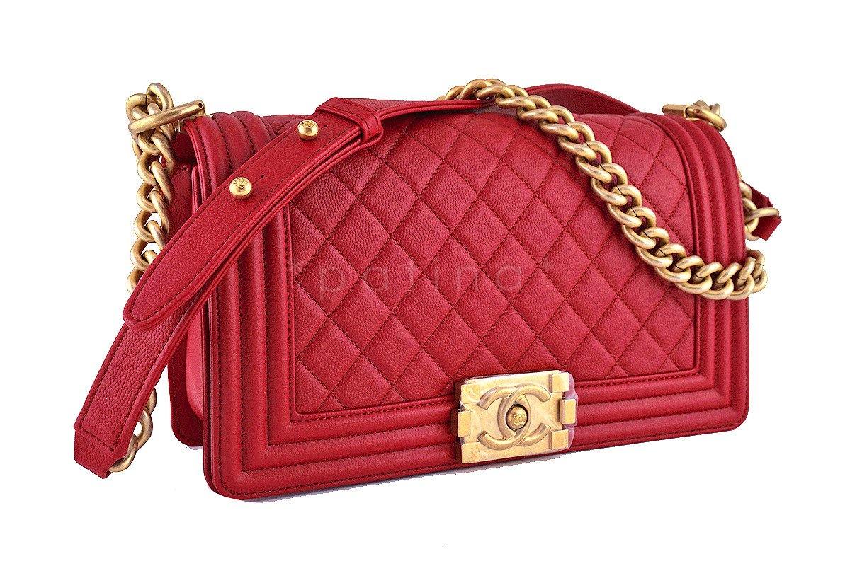 NIB Chanel Red Boy Classic Flap, Medium Caviar Bag GHW