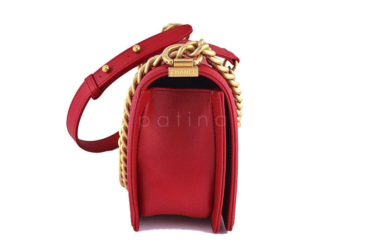 NIB Chanel Red Boy Classic Flap, Medium Caviar Bag GHW