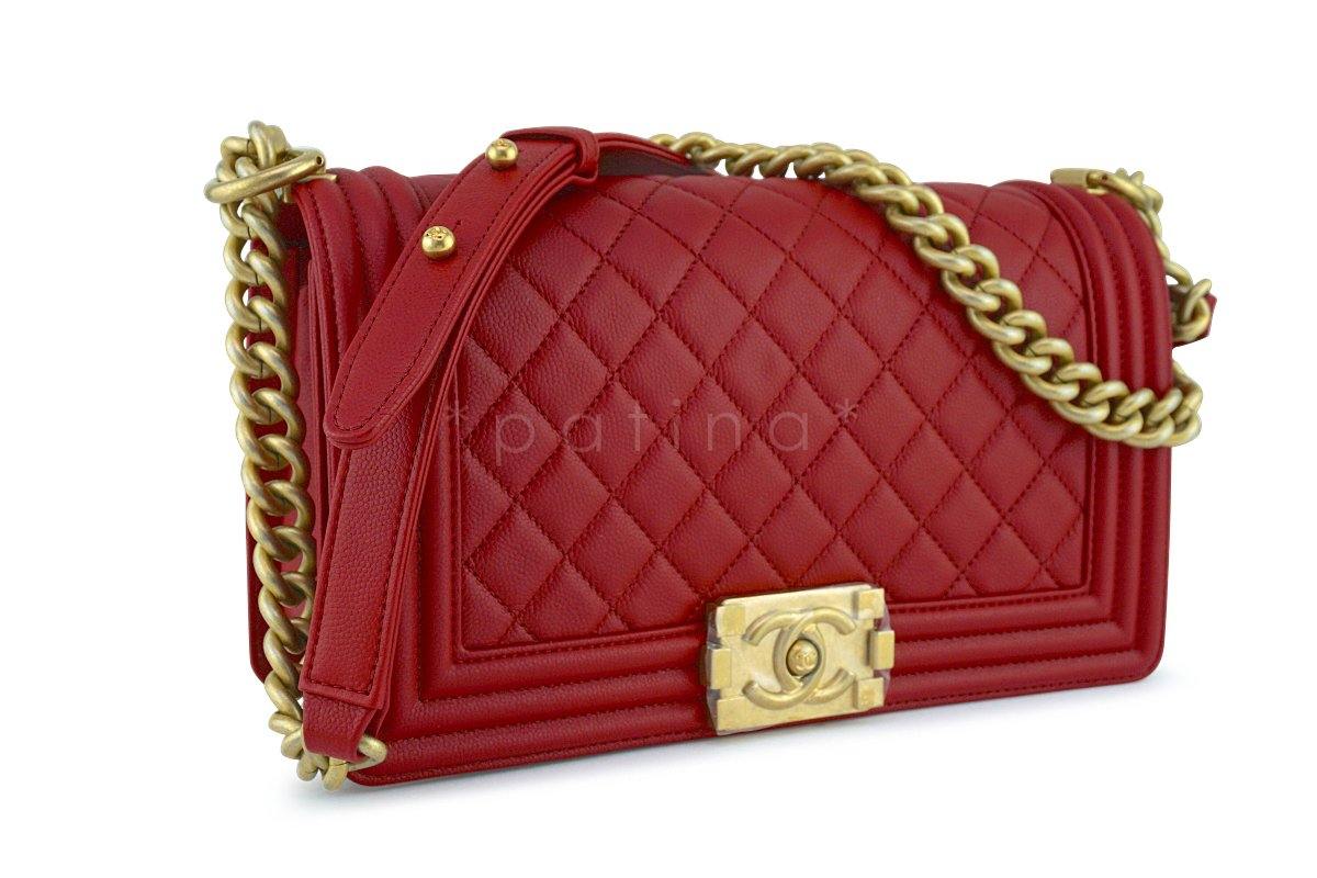 New 17A Chanel Red Boy Classic Flap, Medium Caviar Bag 62350