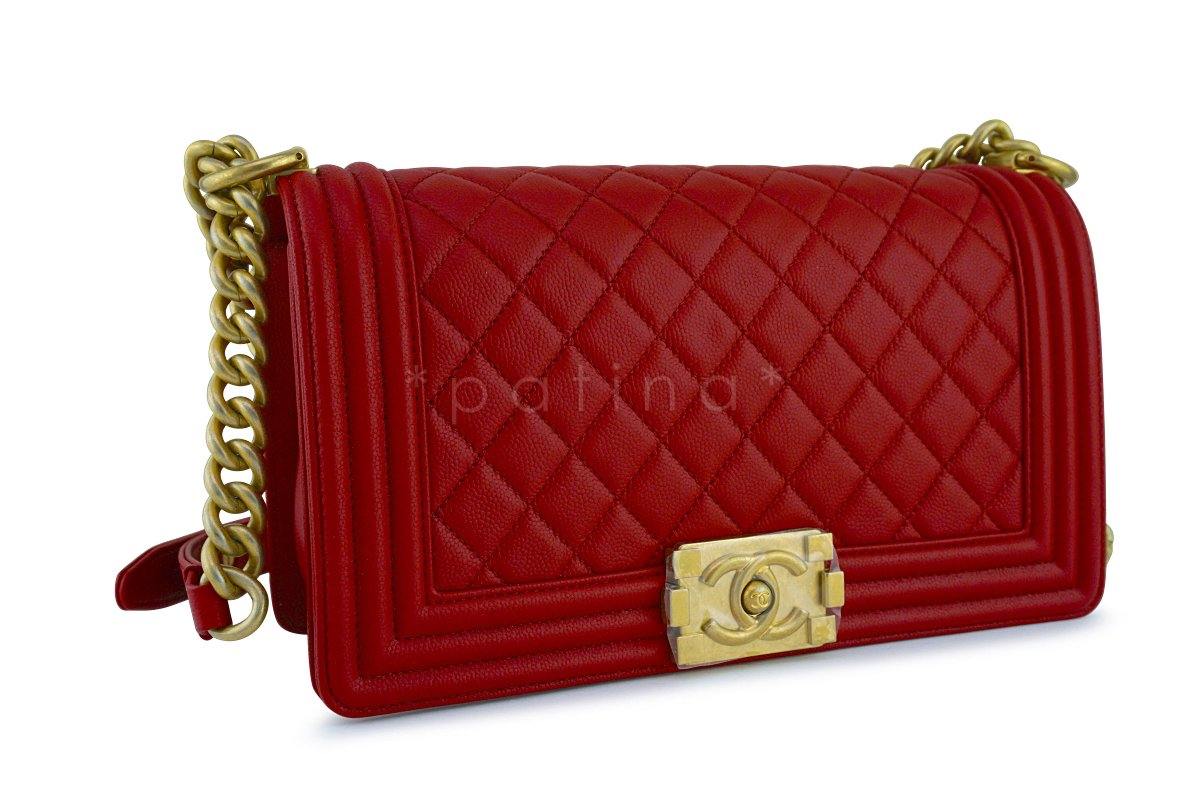 New 17A Chanel Red Boy Classic Flap, Medium Caviar Bag 62350