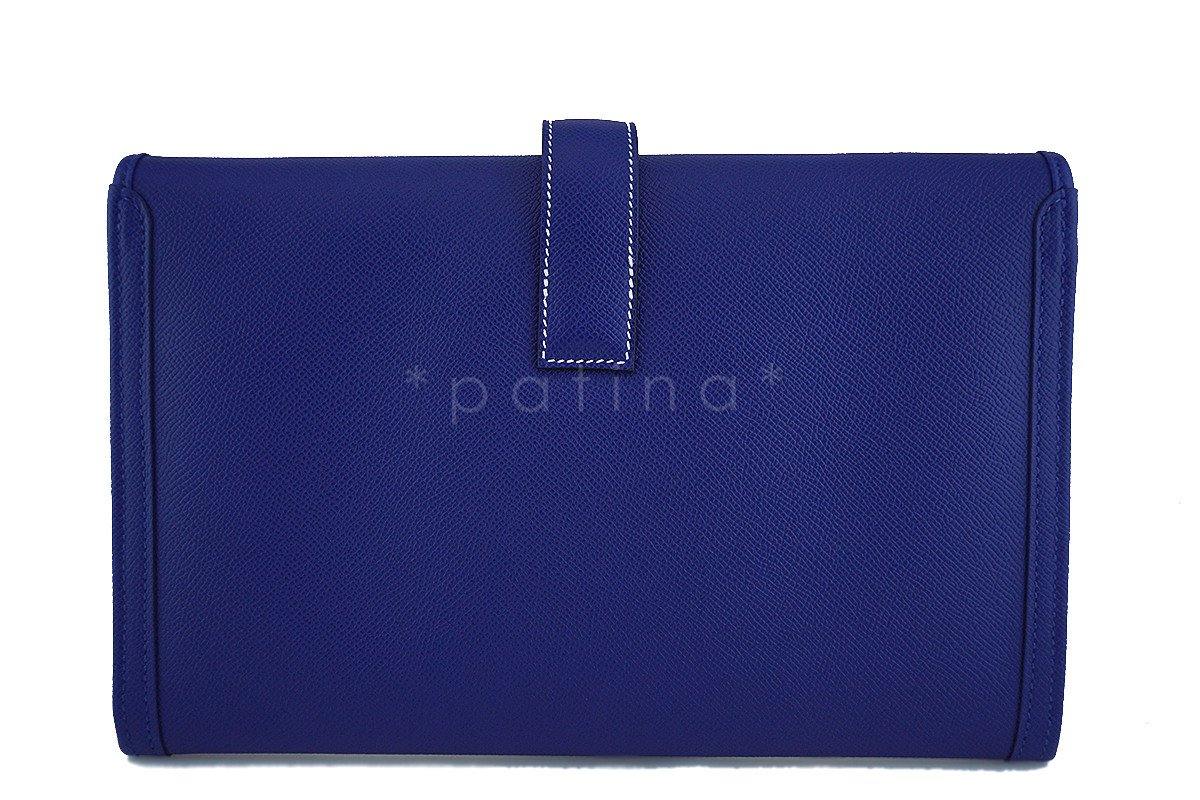 New 2017 Hermes 29cm Electric Blue Jige Clutch Bag NIB