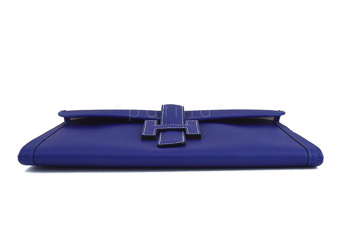 New 2017 Hermes 29cm Electric Blue Jige Clutch Bag NIB