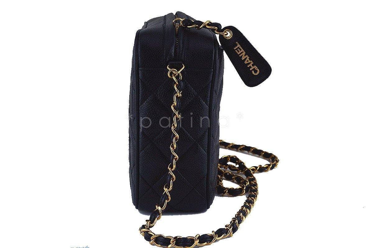 Chanel Black Caviar Quilted Classic Camera Case Clasp Pocket Bag