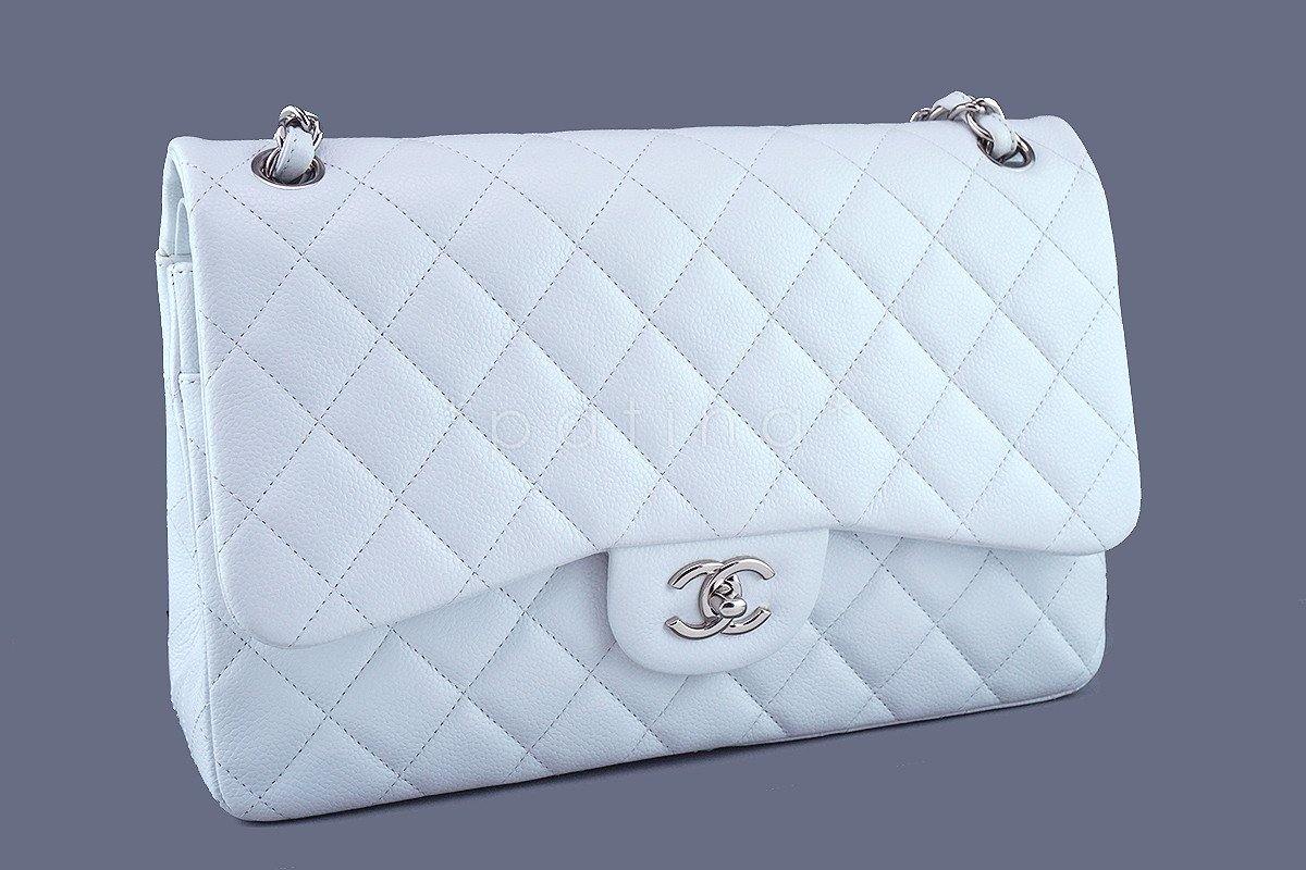 Chanel White Caviar Jumbo 2.55 Classic Double Flap Bag SHW