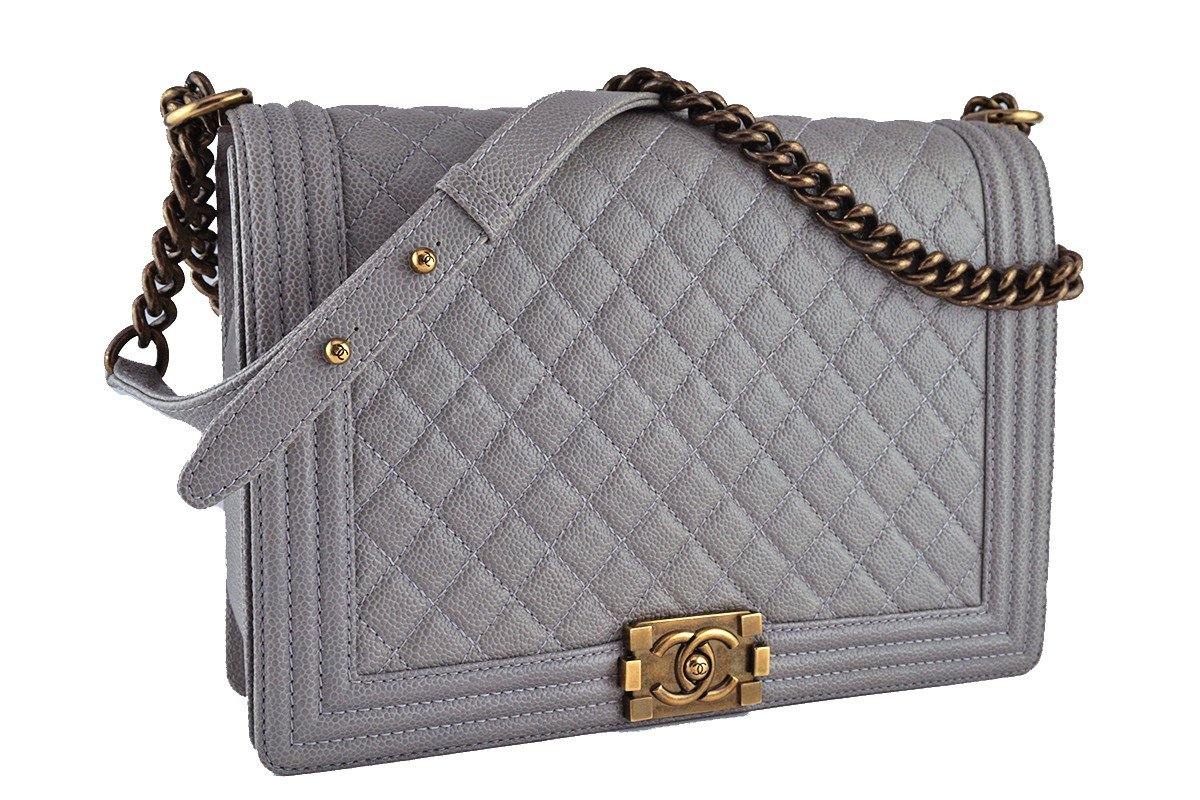 Chanel Taupe Gray Caviar Large "Jumbo" Boy Classic Flap Bag WB8