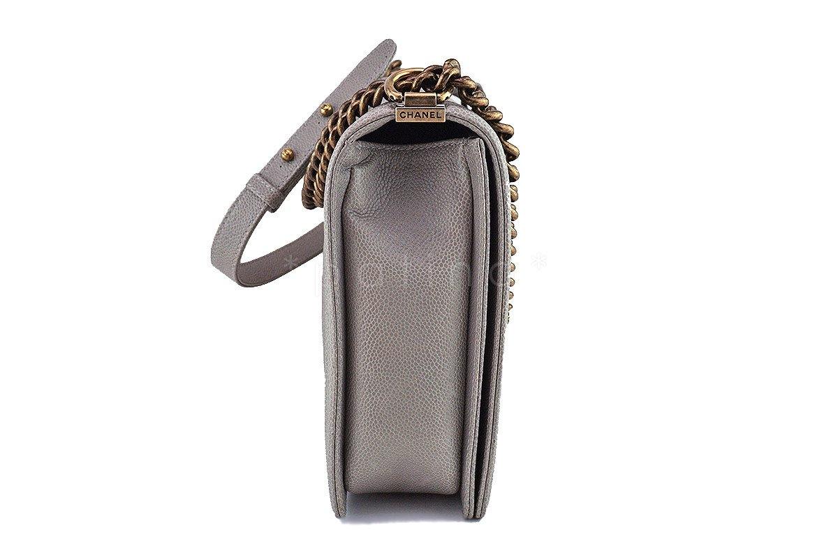 Chanel Taupe Gray Caviar Large "Jumbo" Boy Classic Flap Bag WB8