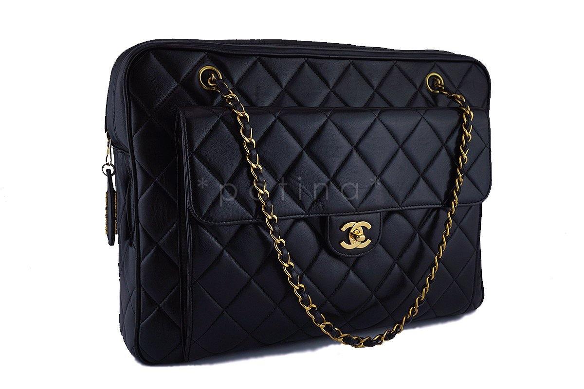 Chanel Rare Black Vintage XL Classic Quilted Flap Camera Case Bag