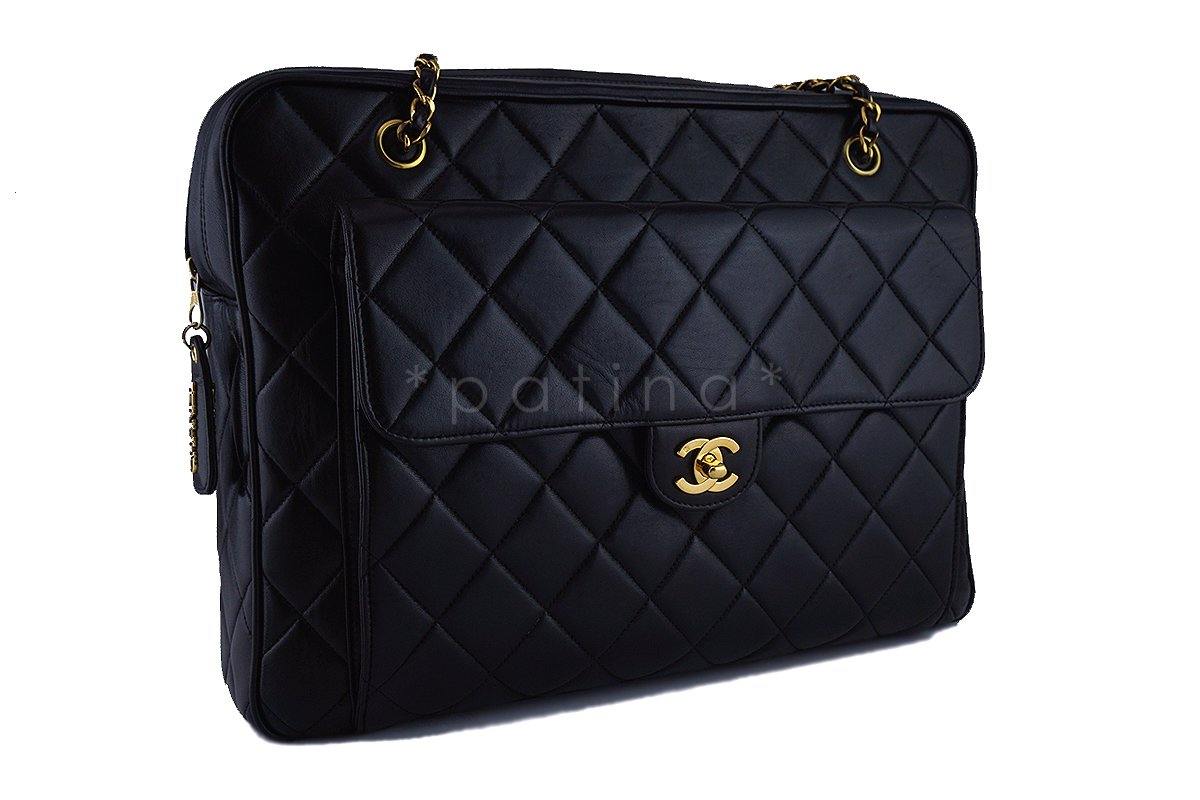 Chanel Rare Black Vintage XL Classic Quilted Flap Camera Case Bag